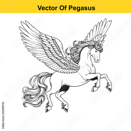 Black and White Line Art of a Majestic Pegasus with Wings for Easy Tracing