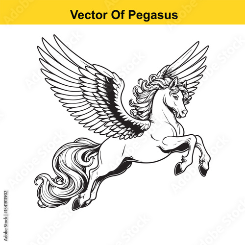 Black and White Line Art of a Majestic Pegasus with Wings for Easy Tracing
