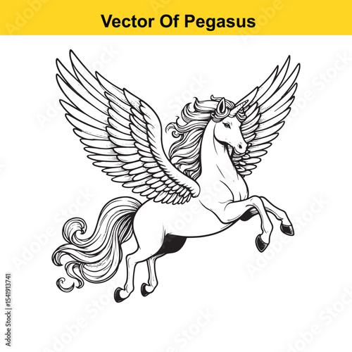 Black and White Line Art of a Majestic Pegasus with Wings for Easy Tracing