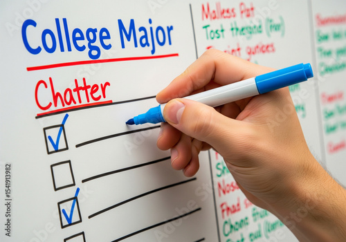 Person Writing on a Checklist Board Planning College Majors Selection
