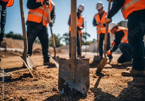 Construction workers teamwork groundbreaking ceremony