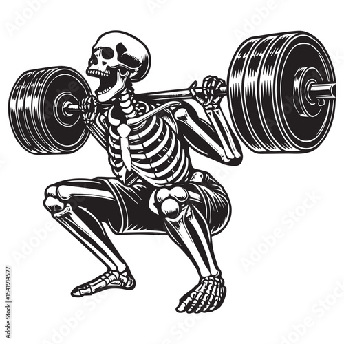 skeleton Lifting Weights clipart, funny Gym silhouette, exercise work out illustration, bodybuilder design sublimation
