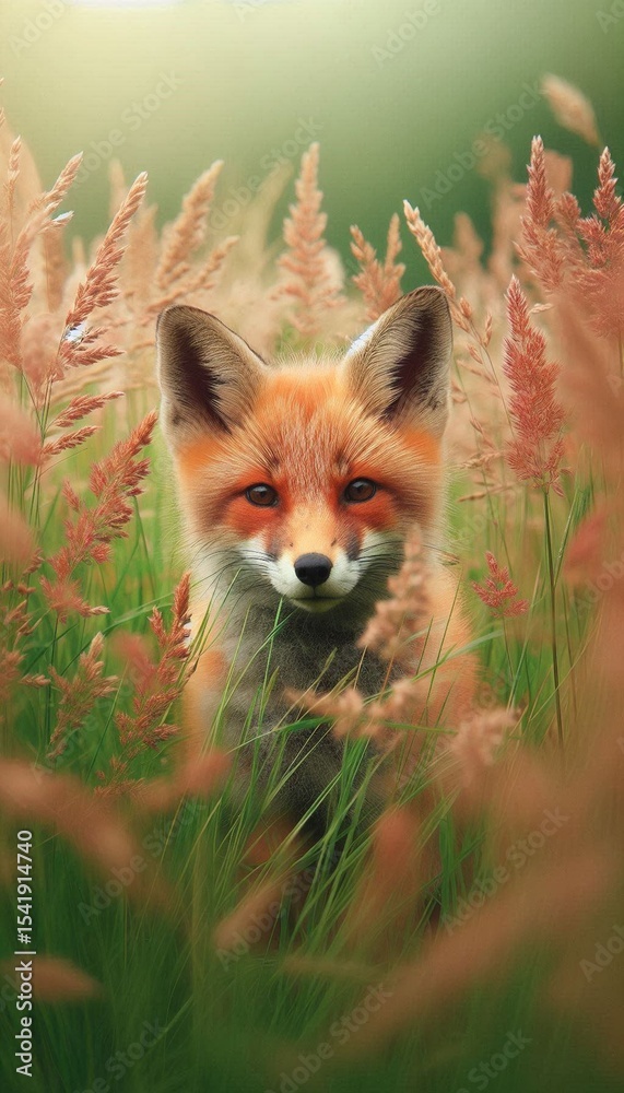 Obraz premium Fuchs versteckt im hohen Gras