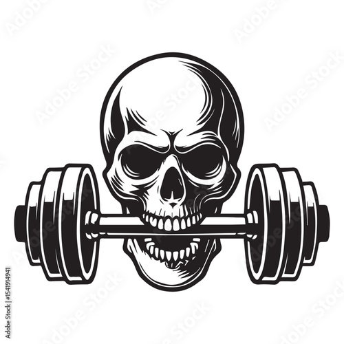 skull Lifting Weights clipart, funny Gym silhouette, exercise work out illustration, bodybuilder design sublimation
