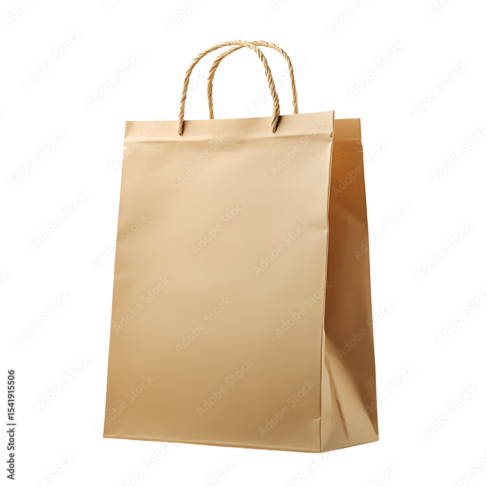 Beige paper shopping bag with rope handles on black background Beige paper shopping bag with rope handles on black background