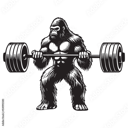 Gorilla Lifting Weights clipart, funny Gym silhouette, exercise work out illustration, bodybuilder design sublimation
