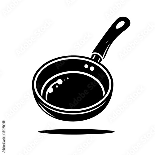 Frying Pan Silhouette – Black Vector Cooking Tool with Handle and Hanging Hole on White Background