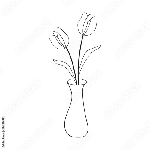 Simple line drawing of tulips in a vase