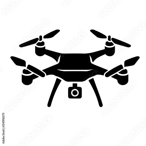 Quadcopter Drone Silhouette – Black Aerial Device Icon with Camera and Circular Top Design