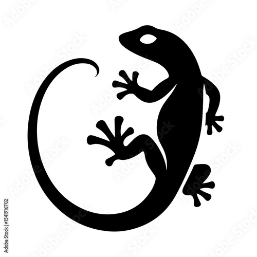 Lizard Silhouette—Black Reptile Icon in Dynamic Crawling and Climbing Pose on White Background