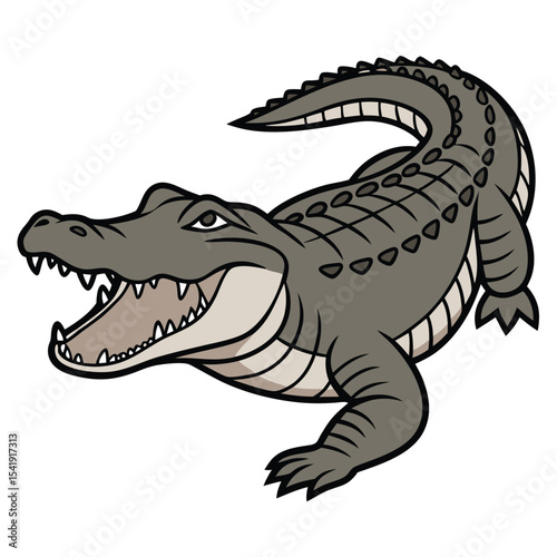 Cartoon alligator with mouth wide open and sharp teeth smiling