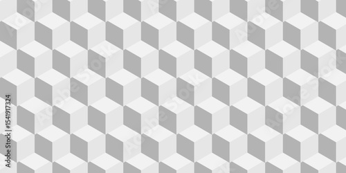 Abstract square white and gray grid tiles cubic square shape backdrop texture. cube geometric wall and floor vector diamond hexagon triangle wallpaper background.	