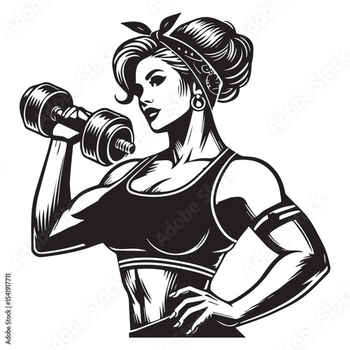 Female Lifting Weights clipart, funny Gym silhouette, exercise work out illustration, bodybuilder design sublimation
