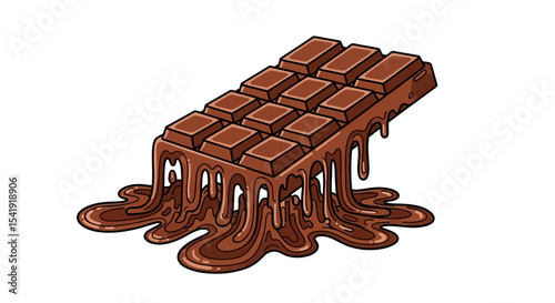 Melting Chocolate Bar with Drips - Sweet Dessert Vector Illustration