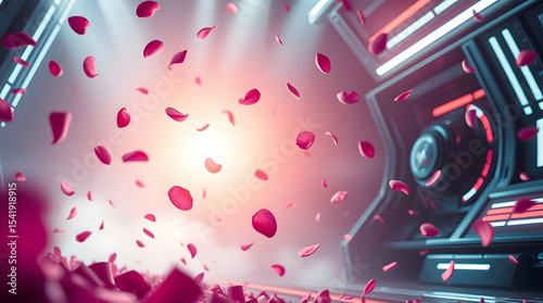 Futuristic sci-fi style with falling petals image