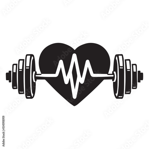 heart Lifting Weights clipart, funny Gym silhouette, exercise work out illustration, bodybuilder design sublimation
