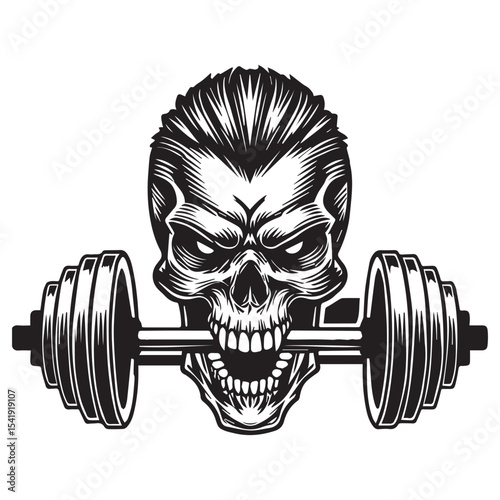 skull Lifting Weights clipart, funny Gym silhouette, exercise work out illustration, bodybuilder design sublimation
