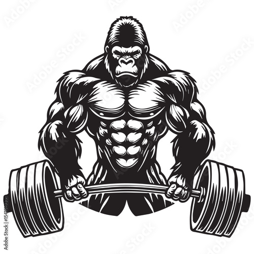 gorilla Lifting Weights clipart, funny Gym silhouette, exercise work out illustration, bodybuilder design sublimation
