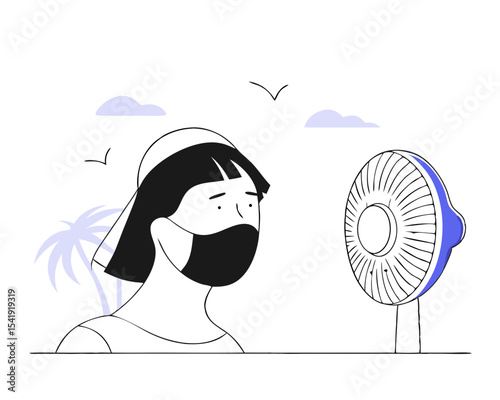 Person Wearing Mask in Summer Heat - Discomfort Vector Illustration (Sweating, Overheating) - Flat Design on White Background