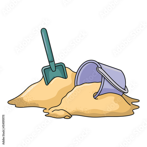 Sand toys in sand pile illustration