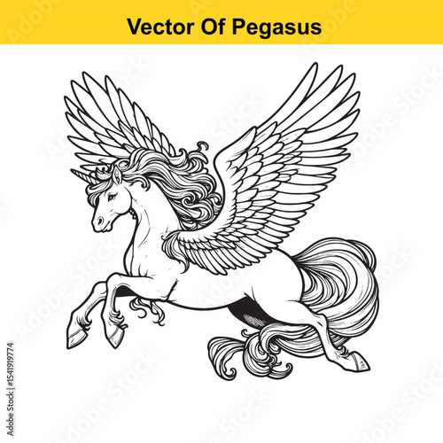 Black and White Line Art of a Majestic Pegasus with Wings for Easy Tracing
