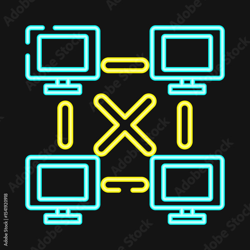 Icon peer to peer. Crypto currency elements. Icon in neon style.