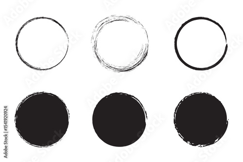 Black Circle Brush Zen, Enzo Logo, Sign, Icon Set Vector Illustration Template 