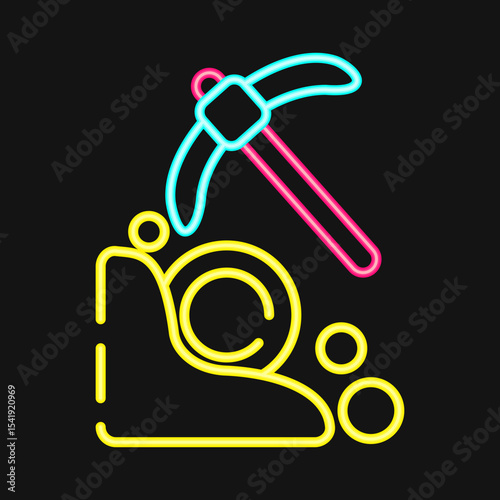Icon mining. Crypto currency elements. Icon in neon style.