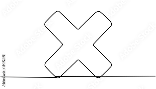 Continuous one line drawing Wrong Mark. Line Art wrong Marks Symbol. wrong mark continuous one line drawing. Vector illustration. 
