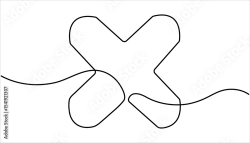 Continuous one line drawing Wrong Mark. Line Art wrong Marks Symbol. wrong mark continuous one line drawing. Vector illustration. 
