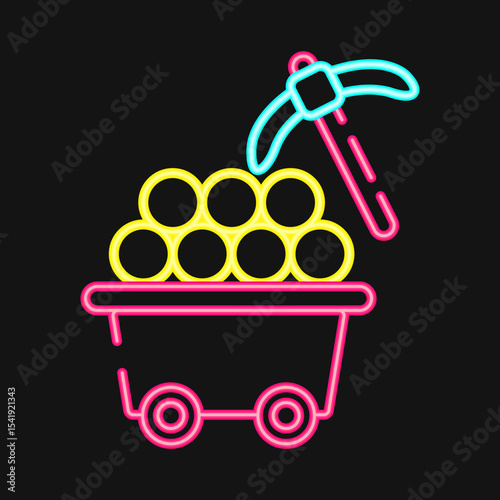 Icon proof of work. Crypto currency elements. Icon in neon style.