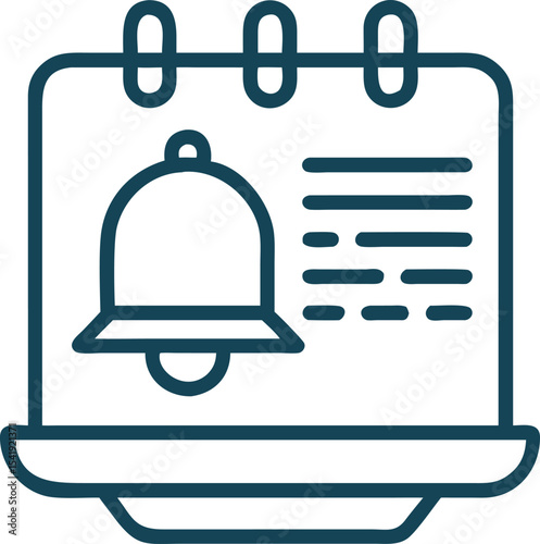 Alarm bell icon on calendar page to remind and notify of upcoming events and deadlines
