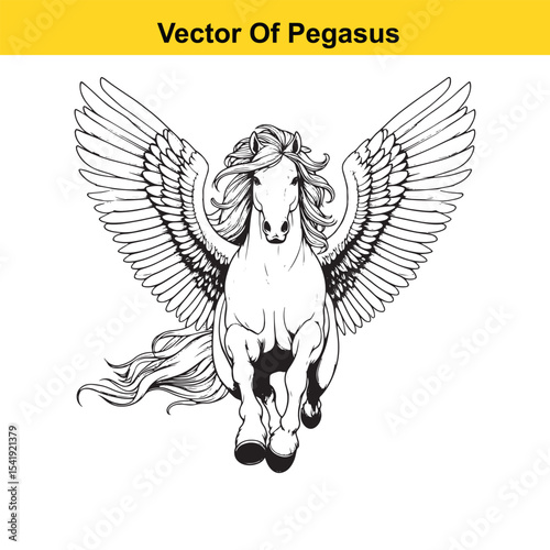 Black and White Line Art of a Majestic Pegasus with Wings for Easy Tracing