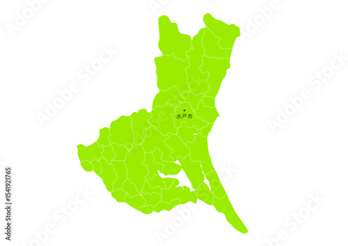 茨城県の行政区分付き地図