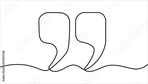 Single continuous line drawing of a quote mark. Line Art Quotation Marks Symbol. Quotes continuous one line drawing. Vector illustration. Quote linear design.

