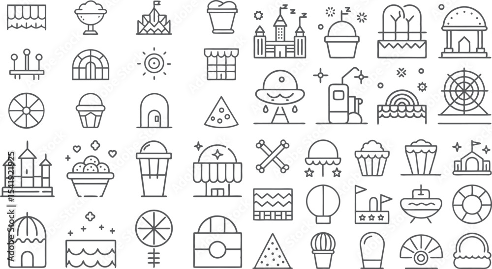 Fototapeta premium Whimsical Vector Icons Featuring Festive, Food, and Fun Fair Elements