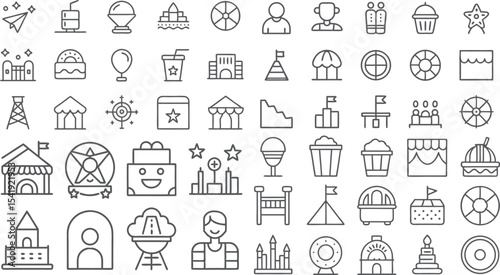 Comprehensive Set of Outline Icons for Festivals, Celebrations, and Carnivals