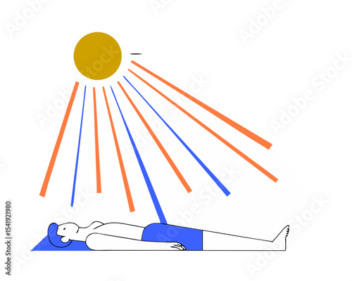 UV Radiation & Heatstroke Danger - Sun Exposure Vector Illustration (Human Suffering, Sunburn Risk) - Climate Health Warning Graphic