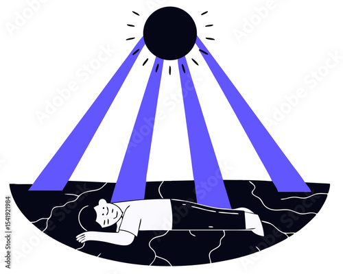 UV Radiation & Heatstroke Danger - Sun Exposure Vector Illustration (Human Suffering, Sunburn Risk) - Climate Health Warning Graphic