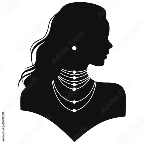 (chokers Necklaces)Vector Silhouette of a Woman Adorned with Exquisite Jewelry