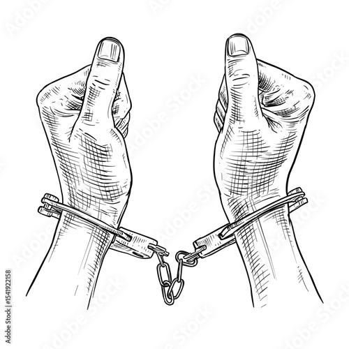 hands In cuffs vector line art hand drawn illustration