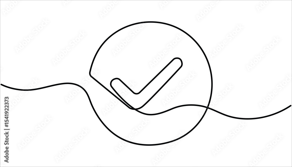 Obraz premium Continuous line drawing of check mark. Continuous line is creating the shape of a check mark. Tick one line icon. One line drawing background. 