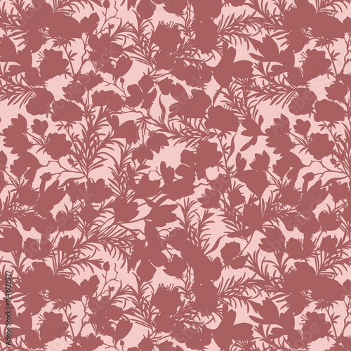 Flowers have organic shape with seamless background. Simple abstract floral pattern. Modern printing in black and white. Ideal for textile design, wallpaper, cards, posters and decoration.