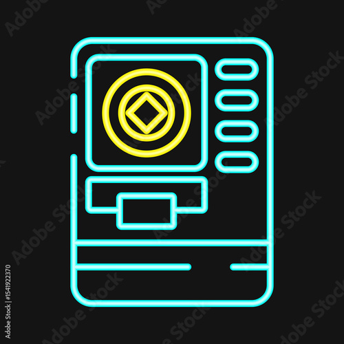 Icon atm crypto. Crypto currency elements. Icon in neon style.