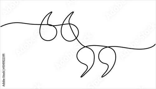 Single continuous line drawing of a quote mark. Line Art Quotation Marks Symbol. Quotes continuous one line drawing. Vector illustration. Quote linear design.

