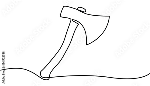 Continuous one line drawing of axe design. Line art of an axe symbol. Vector illustration. One line drawing illustration of axe. Single line of lumberjack concept.
