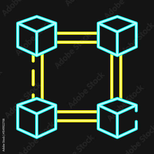 Icon block chain. Crypto currency elements. Icon in neon style.