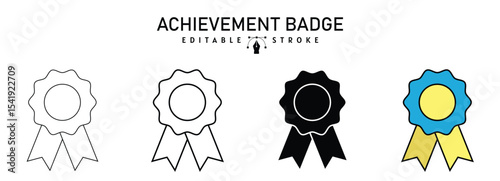 Achievement Badge Icon Set Badge with ribbon Symbol in Various Styles vector illustration. two colored Medal icon vector icons designed in filled, outline, line and stroke style used for web,