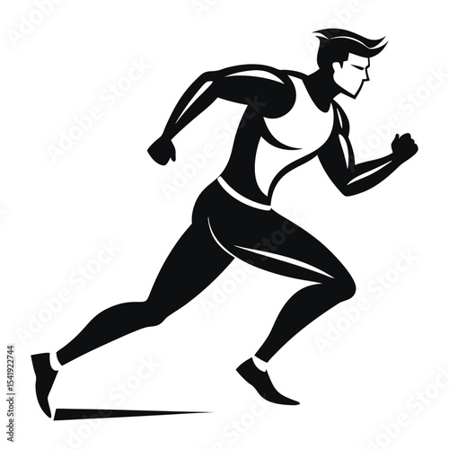 Male athlete running black silhouette vector illustration ideal for fitness designs, sports graphics, marathon concepts, gym icons, exercise print templates, and active lifestyle artwork
