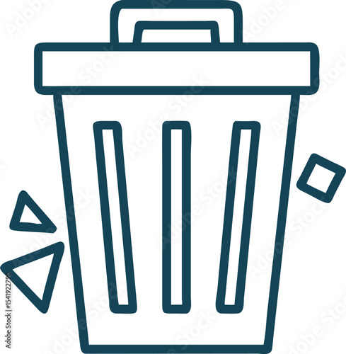 Icon illustration of a trash can with debris representing waste and environmental protection concepts